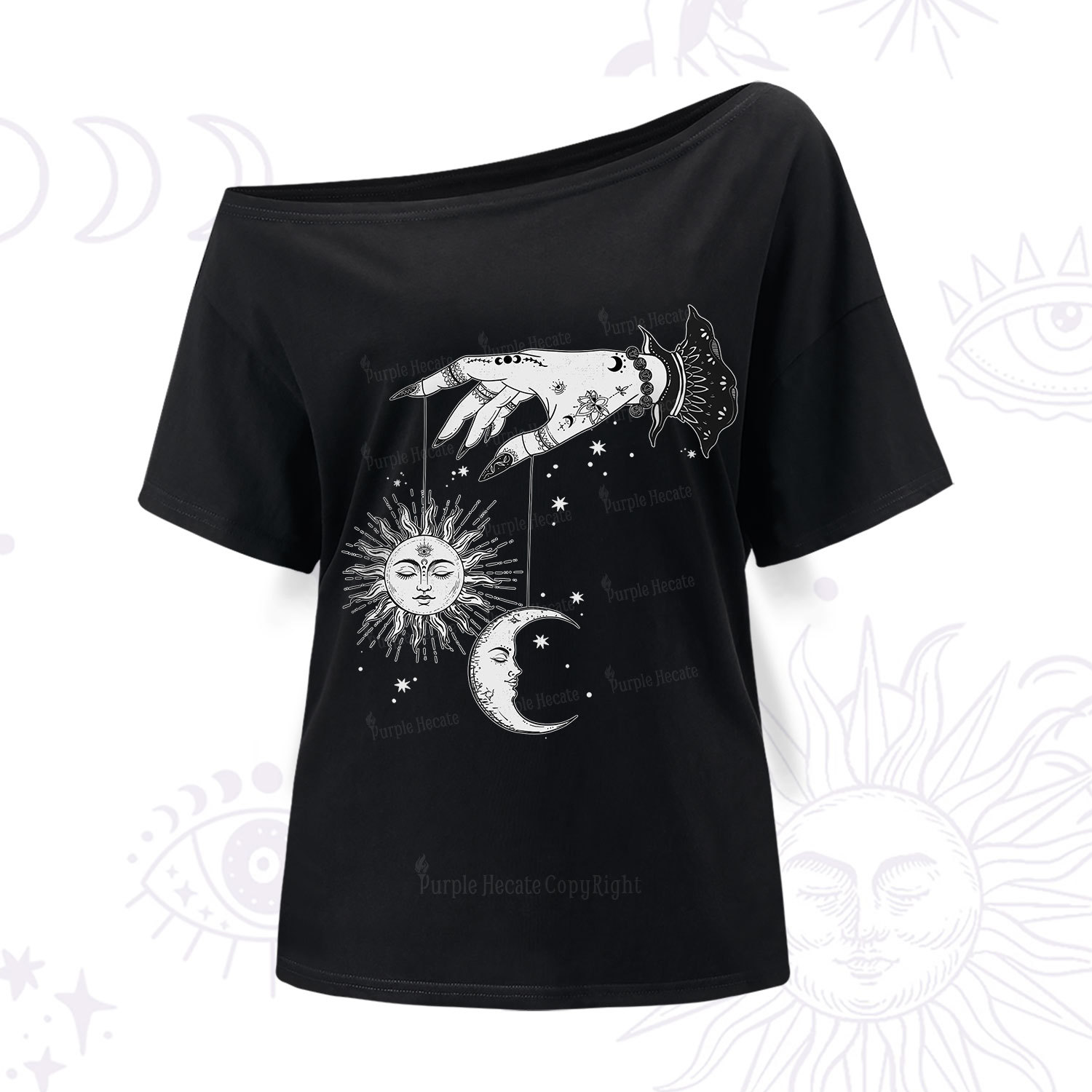 Purplehecate Witch's Sun and Moon One Shoulder T-Shir