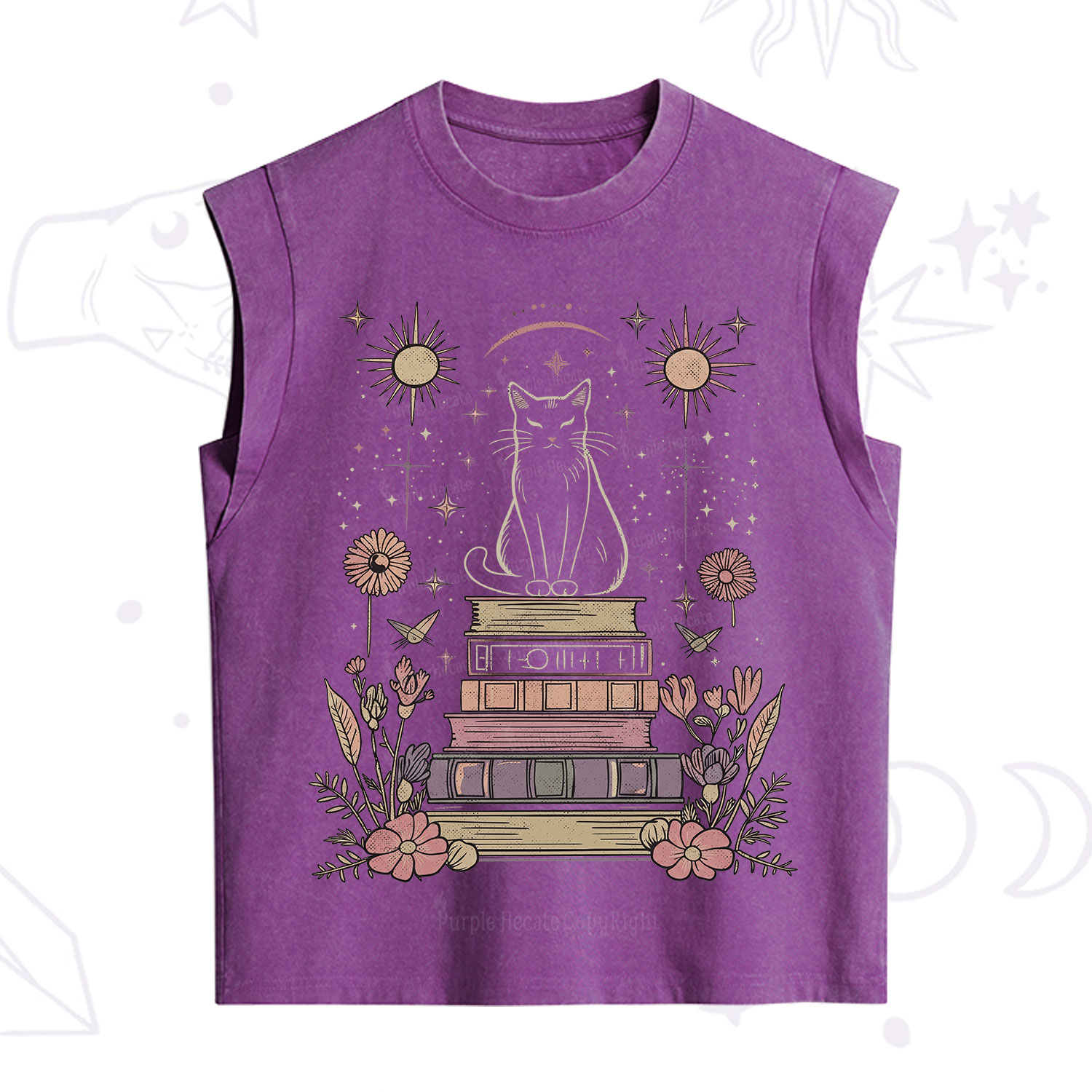 Purplehecate Mystical Cat Reading a Witchy Book Vintage Washed Tank