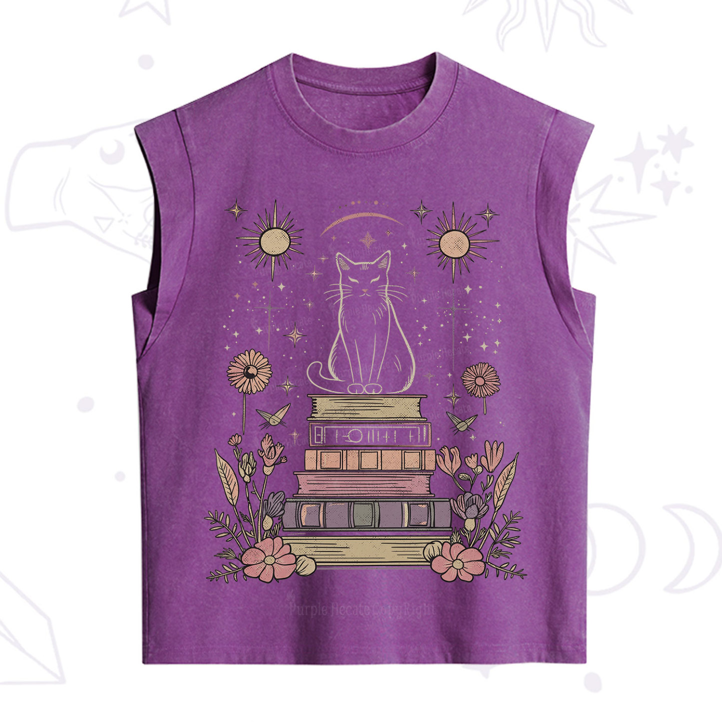 Purplehecate Mystical Cat Reading a Witchy Book Vintage Washed Tank