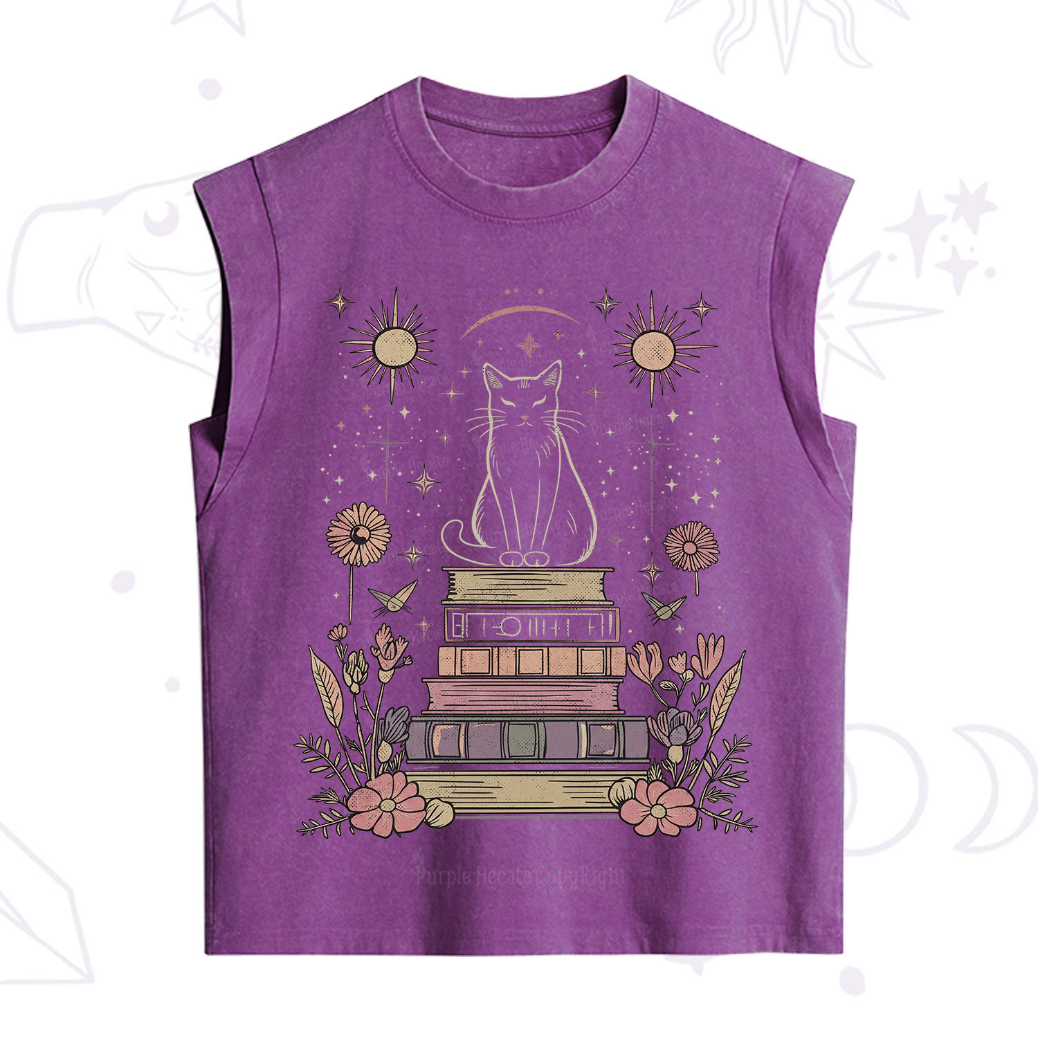 Purplehecate Mystical Cat Reading a Witchy Book Vintage Washed Tank