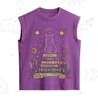 Purplehecate Mystical Cat Reading a Witchy Book Vintage Washed Tank