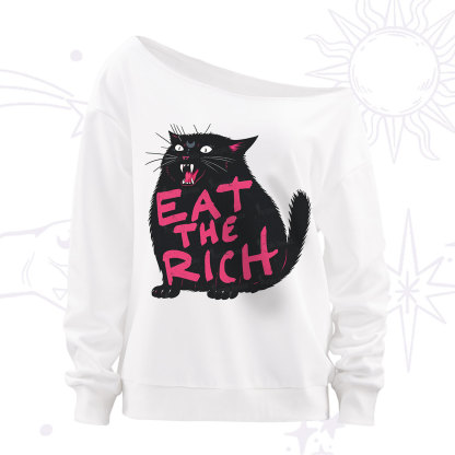 Purplehecate Eat The Rich Cat Off The Shoulder Sweatshirt