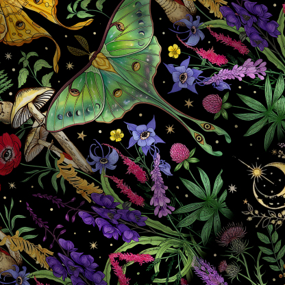 Purplehecate Mystic Lunar Moth Herbal Forest Tie Shoulder Maxi Dress
