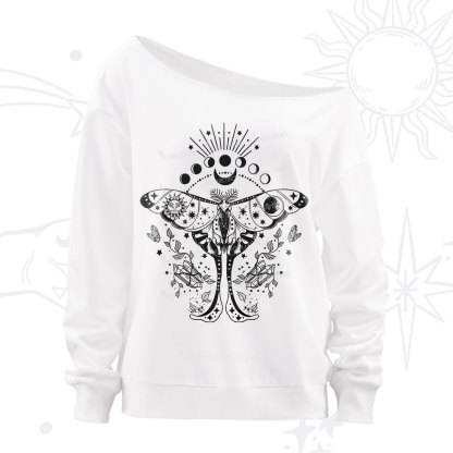 Purplehecate Moonlit Celestial Moth Off The Shoulder Sweatshirt