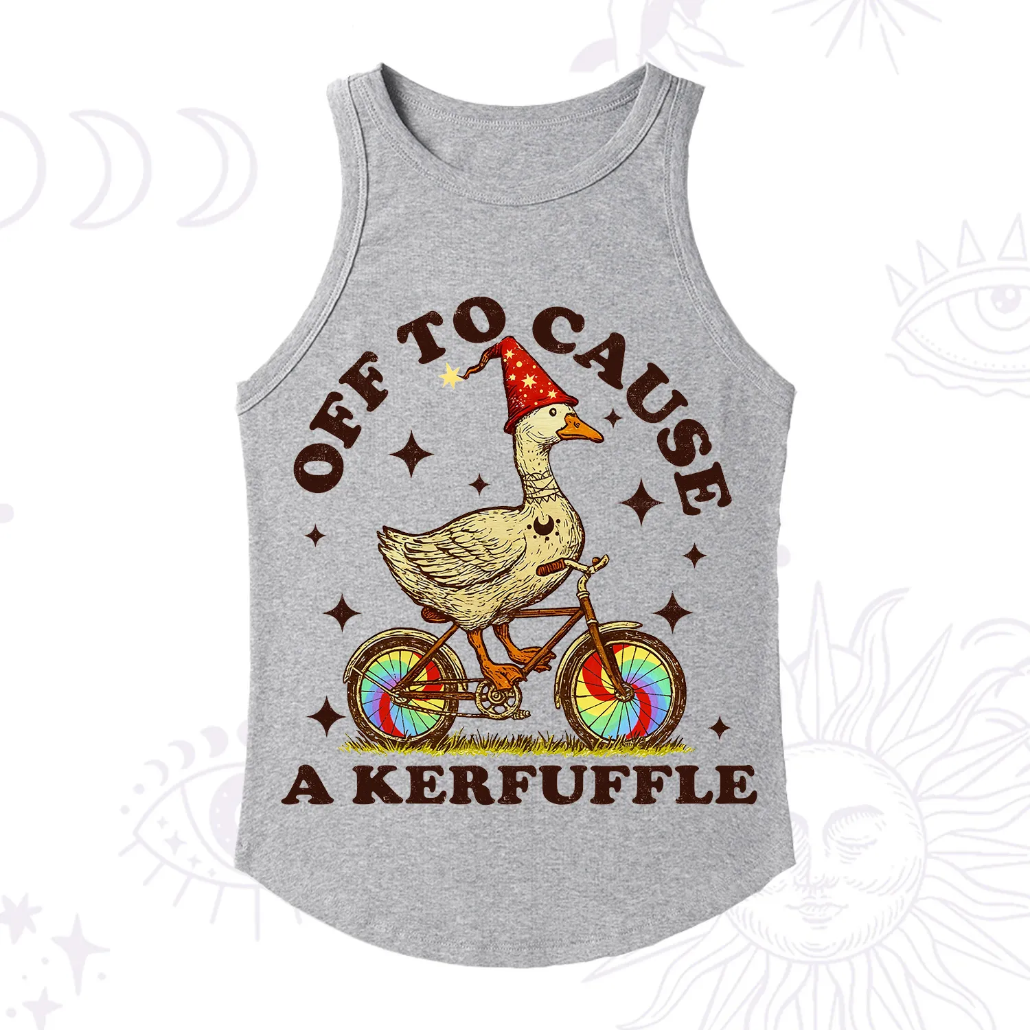 Purplehecate Off to Cause a Kerfuffle Goose Racerback Tank Top