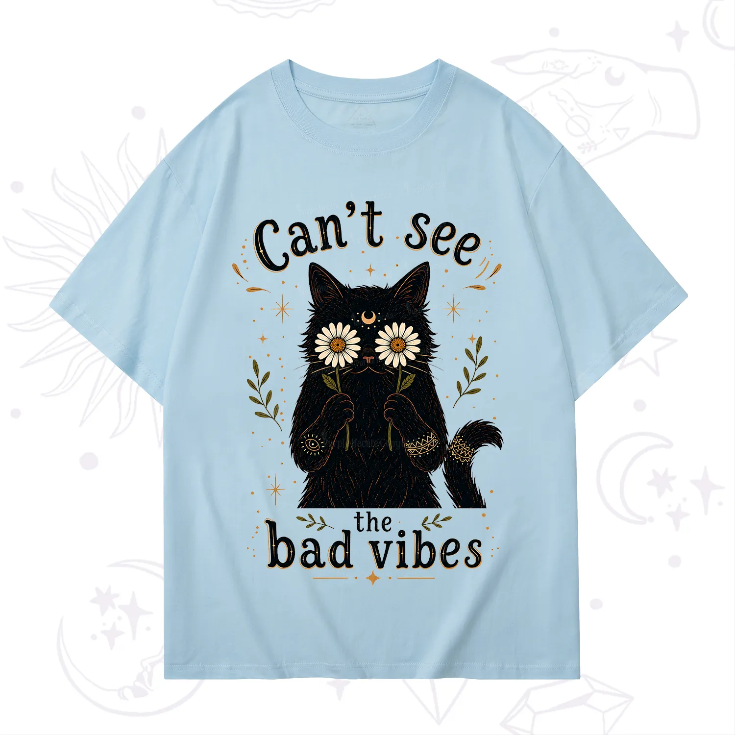 Purplehecate Can't See the Bad Vibes Black Cat T-Shirt