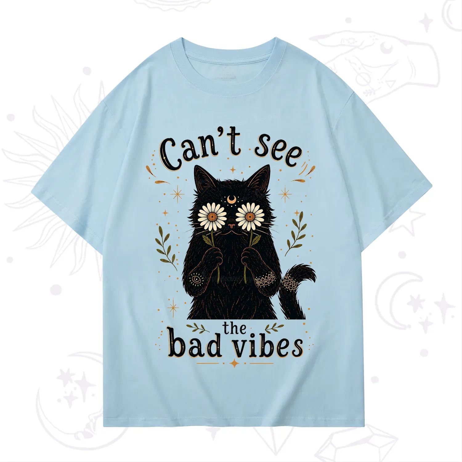 Purplehecate Can't See the Bad Vibes Black Cat T-Shirt