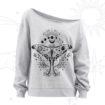 Purplehecate Moonlit Celestial Moth Off The Shoulder Sweatshirt