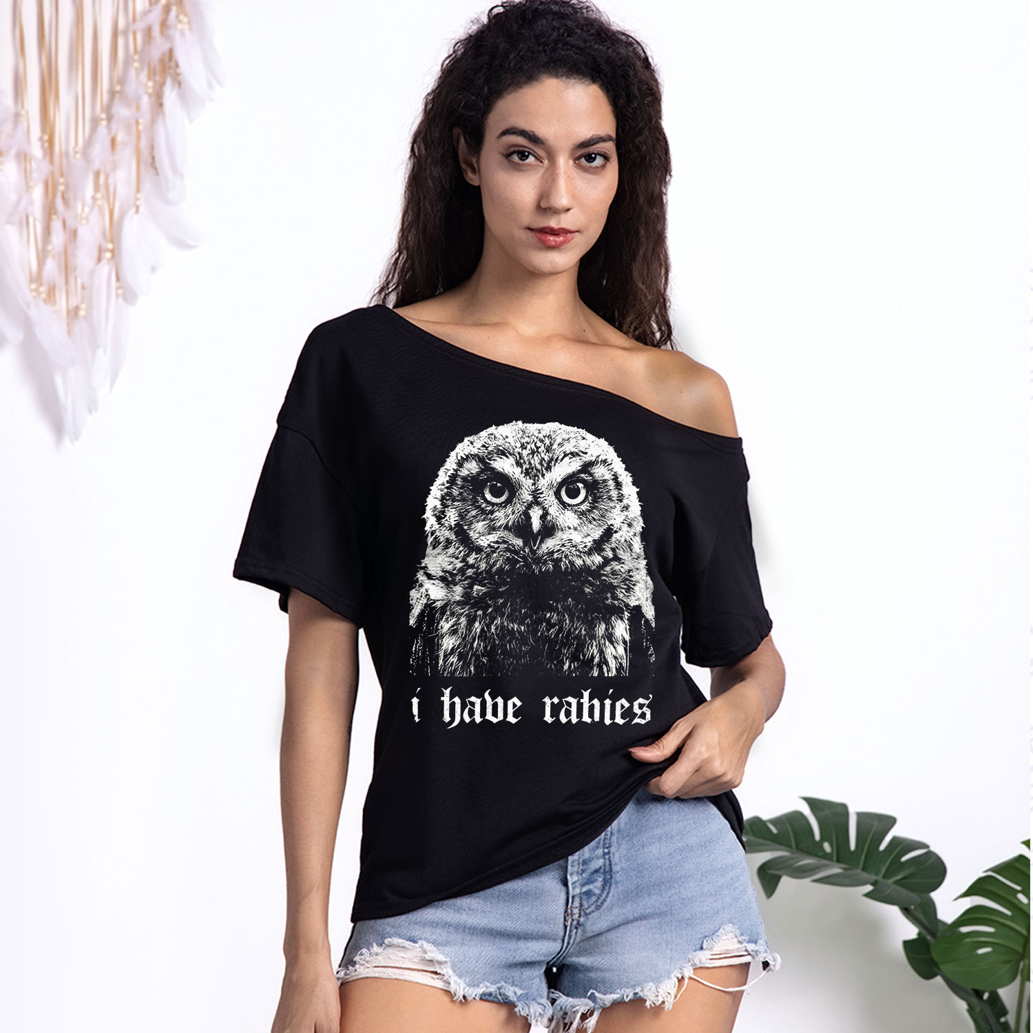 Purplehecate I Have Rabies Owl One Shoulder T-Shirt