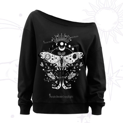 Purplehecate Moonlit Celestial Moth Off The Shoulder Sweatshirt