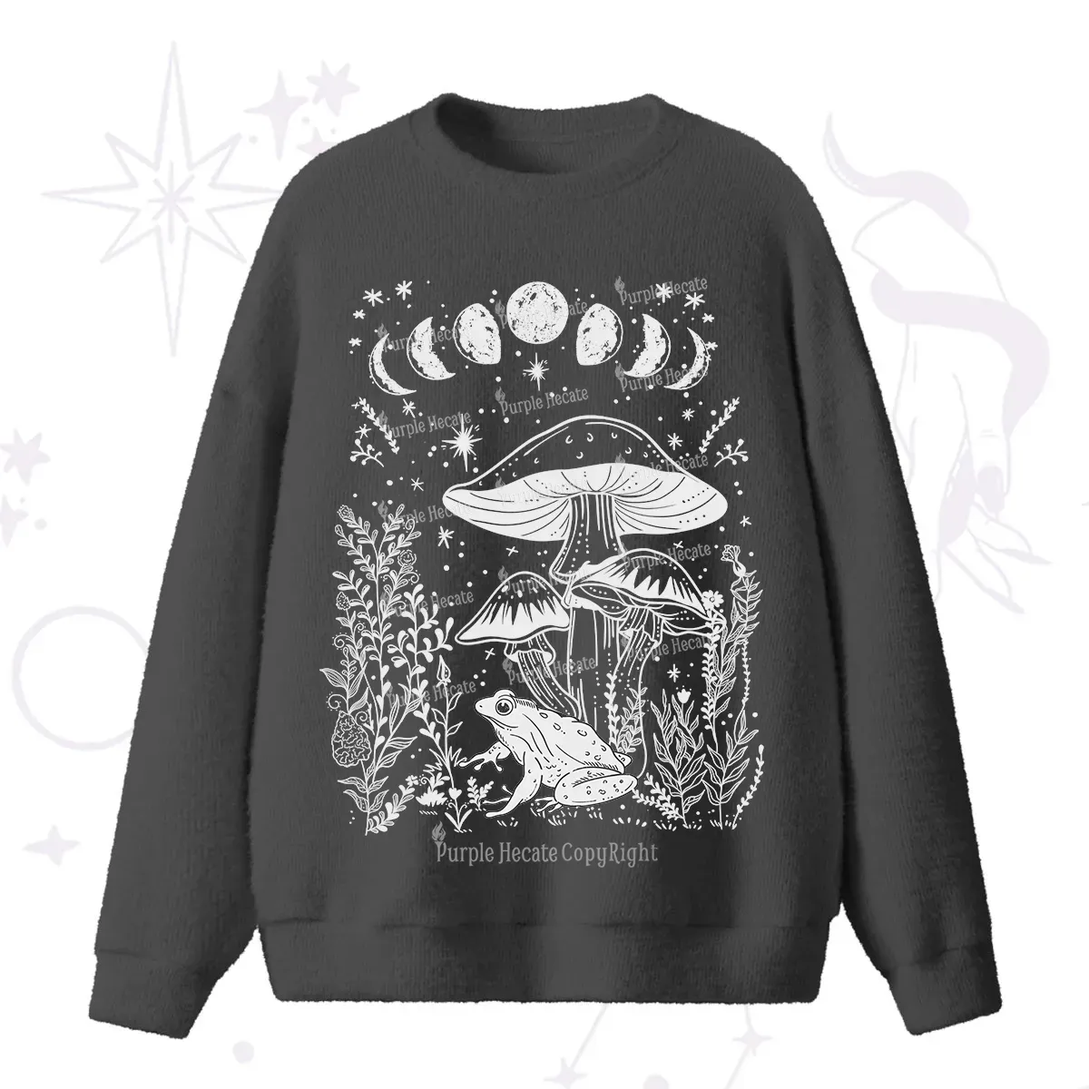 Purplehecate Celestial Frog Mushrooms Fuzzy Ugly Sweater