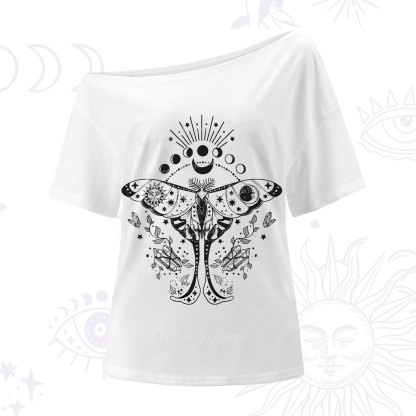 Purplehecate Moonlit Celestial Moth One-Shoulder T-Shirt