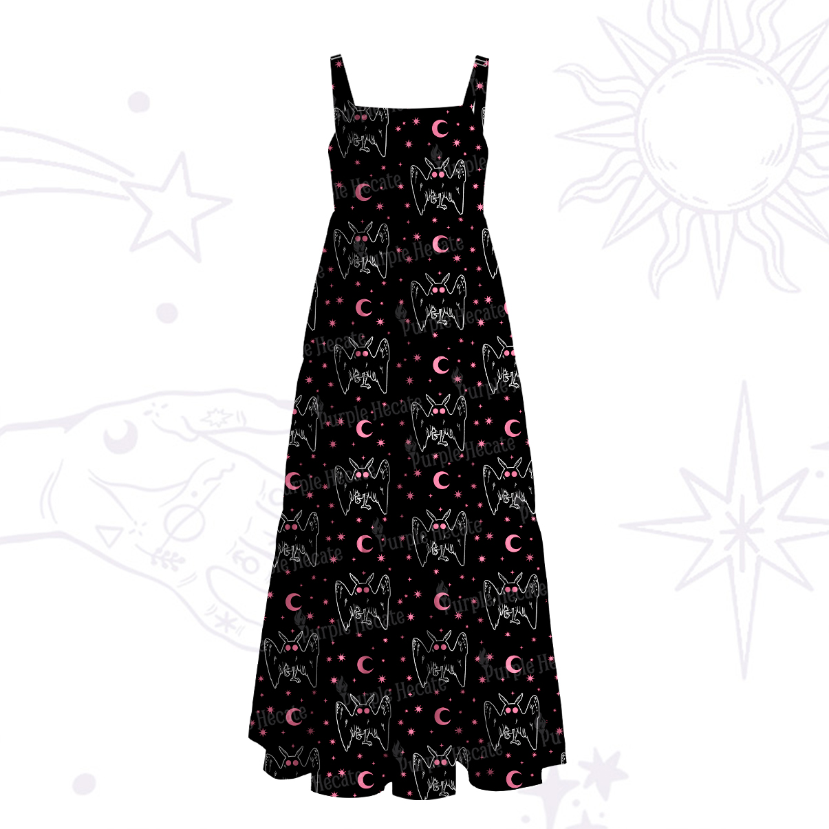 Purplehecate Witchy Mothman Night Wide Straps Maxi Dress