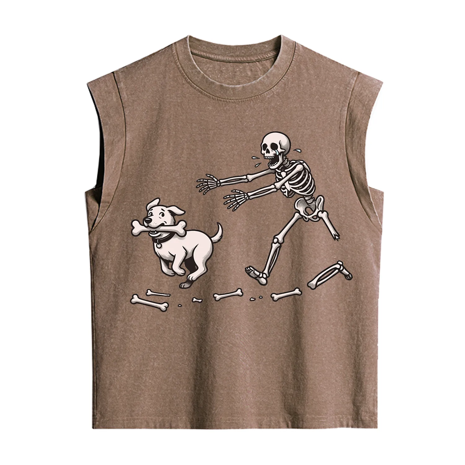 Purplehecate Halloween Skeleton Chasing Dog Vintage Washed Tank