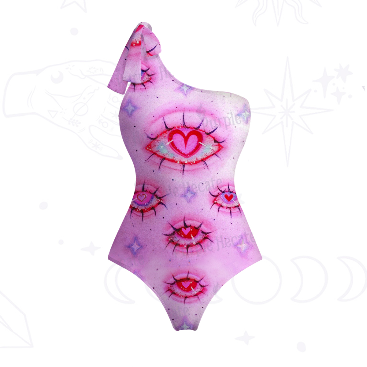 Purplehecate Mystic Love-Eye One-Shoulder One-Piece Swimsuit