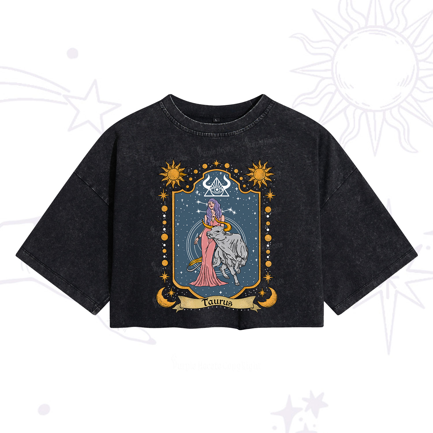 Purplehecate Taurus Zodiac Washed Cropped T-Shirt