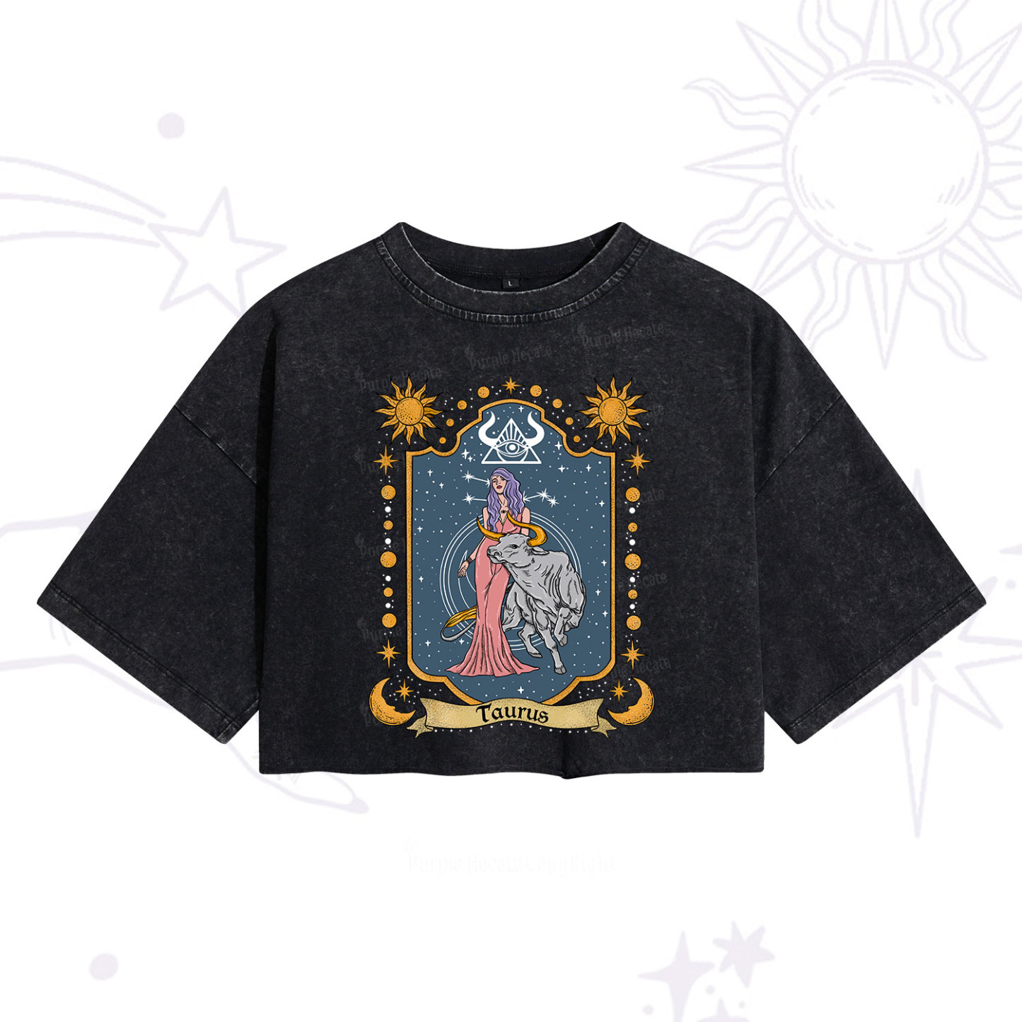 Purplehecate Taurus Zodiac Washed Cropped T-Shirt