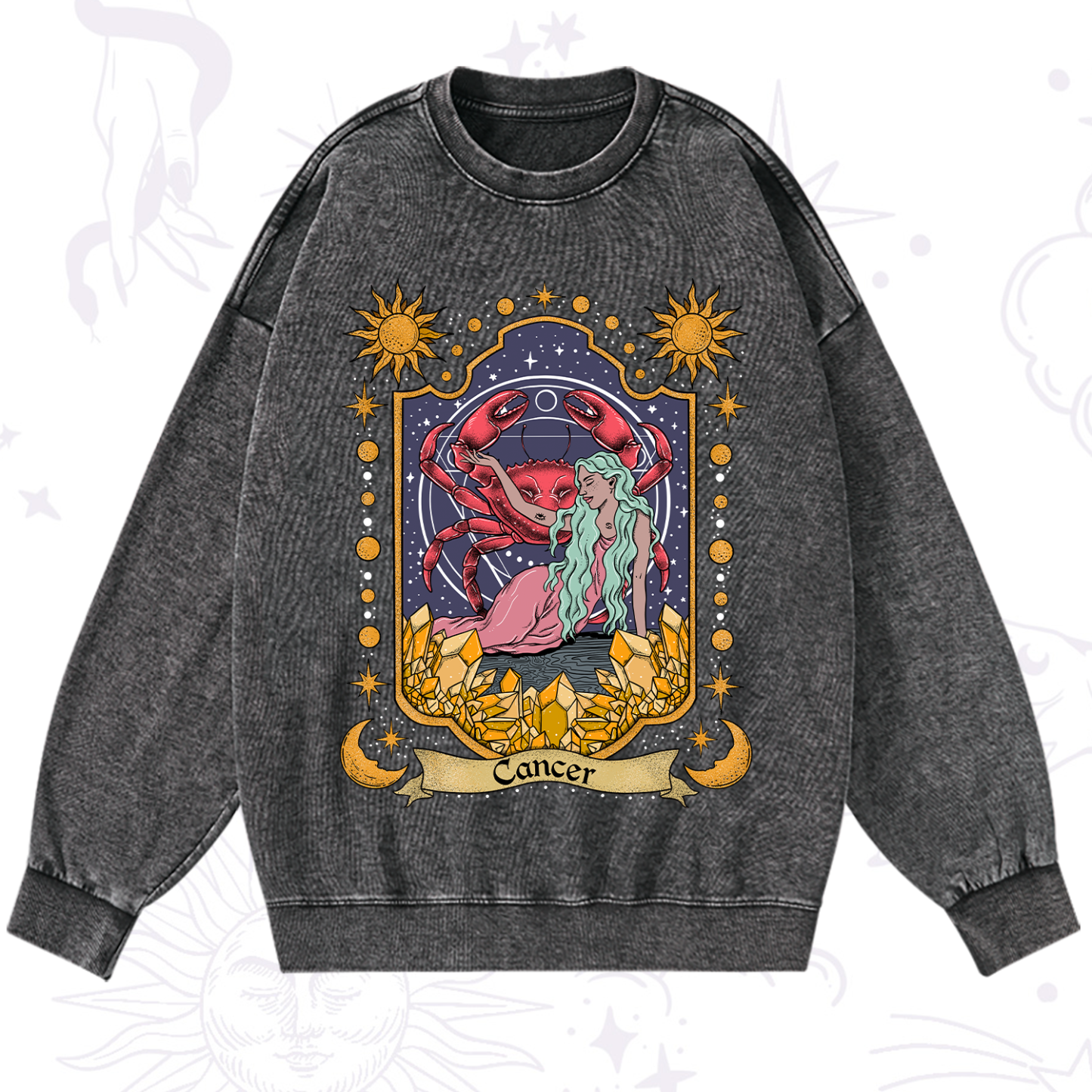 Magic Purplehecate Cancer Zodiac Washed Sweatshirt