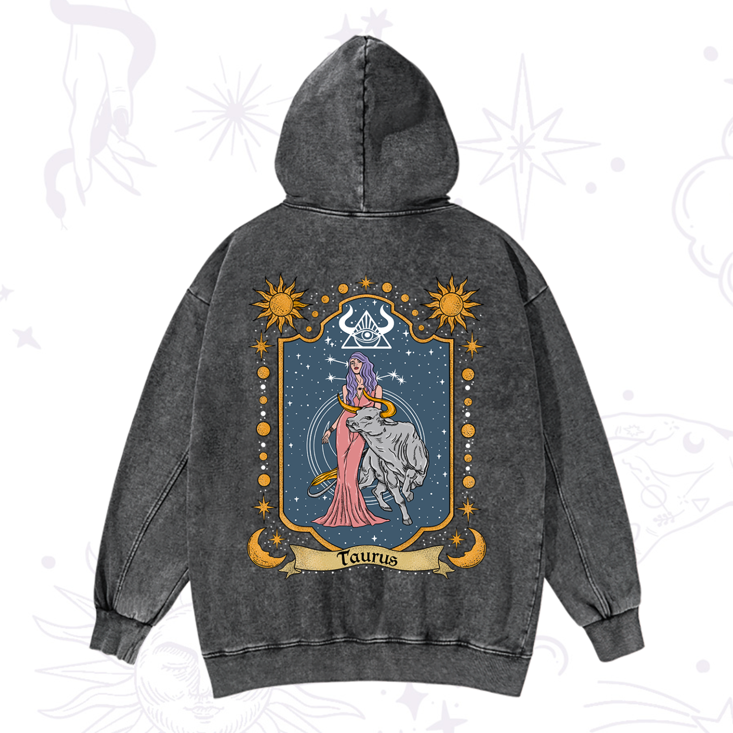 Magic Purplehecate Taurus Zodiac Washed Hoodie