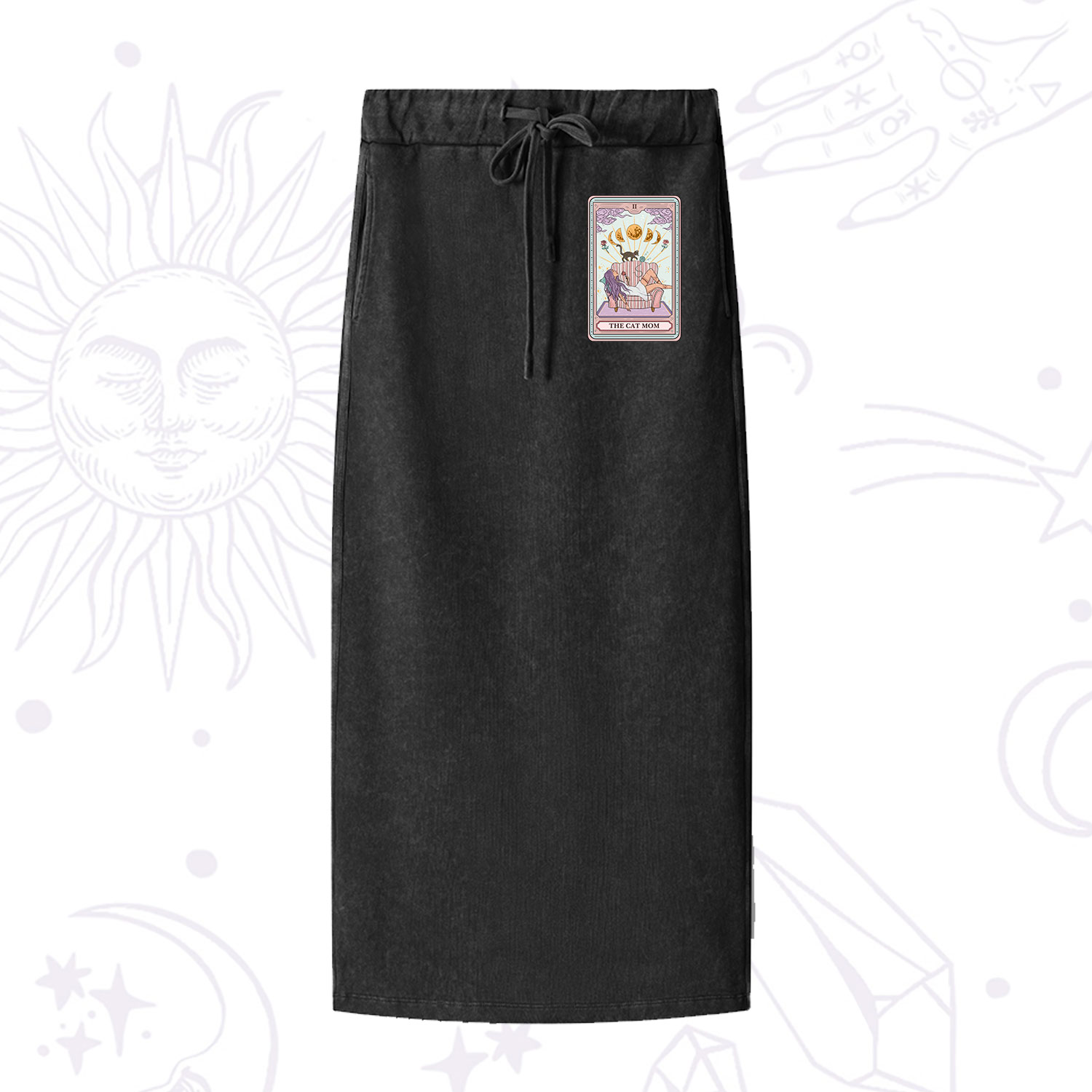 Purplehecate The Cat Mom Tarot Washed Drawstring Long Skirt