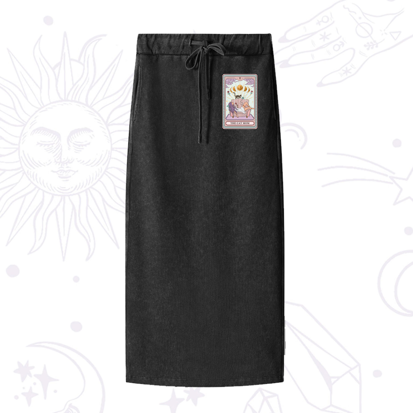 Purplehecate The Cat Mom Tarot Washed Drawstring Long Skirt