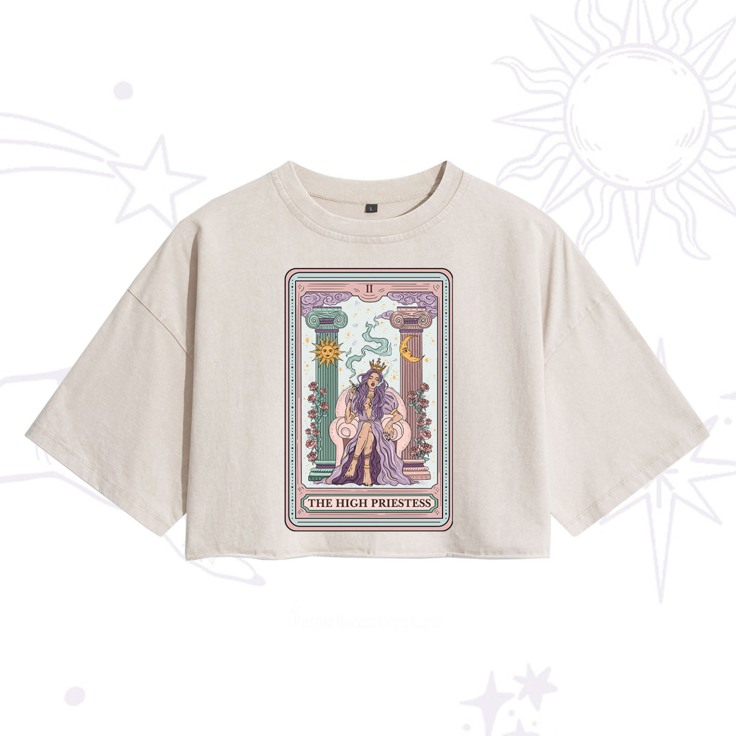 Purplehecate The High Priestess Tarot Card Washed Cropped T-Shirt