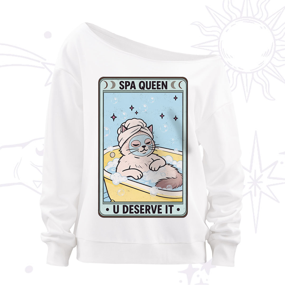 Purplehecate The Spa Queen Cat Tarot Off The Shoulder Sweatshirt