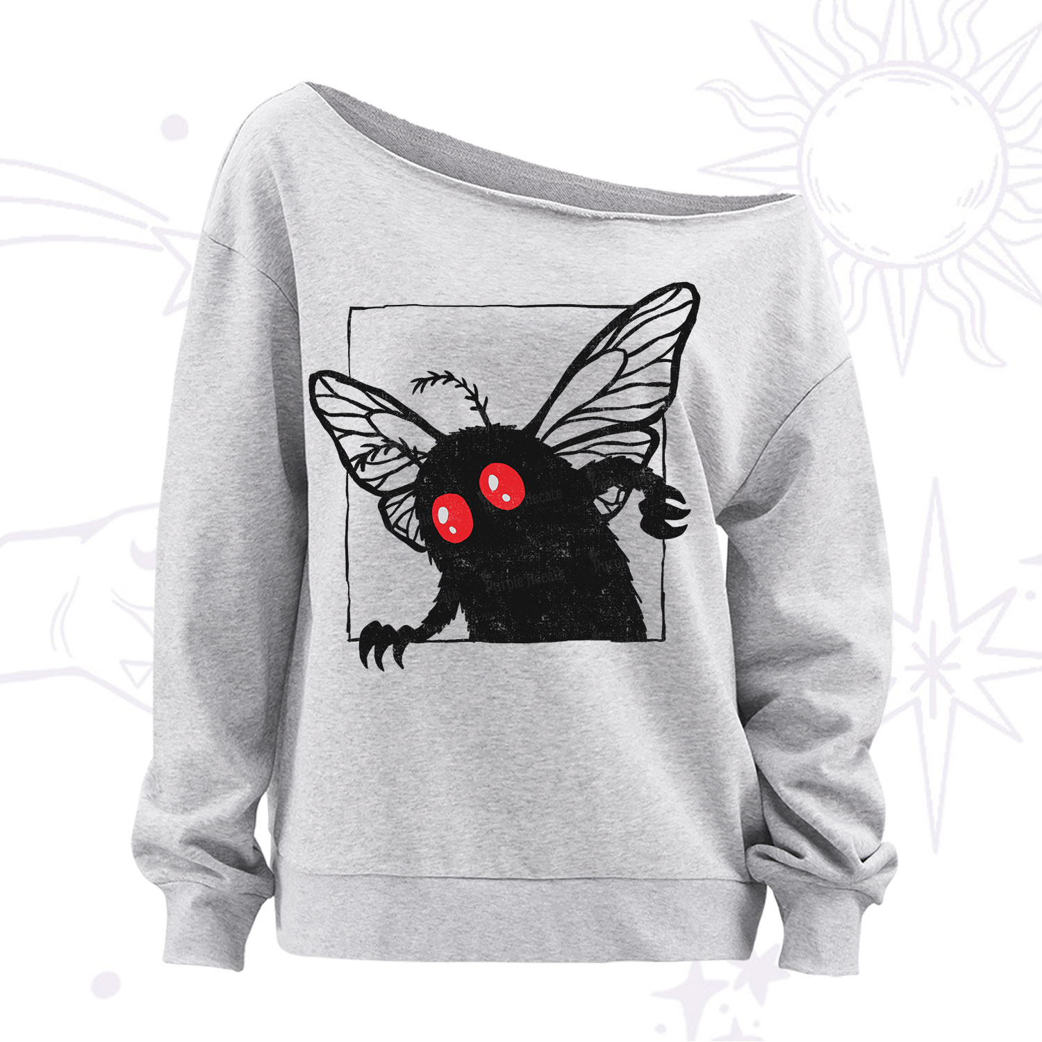Purplehecate The Curious Mothman Off The Shoulder Sweatshirt