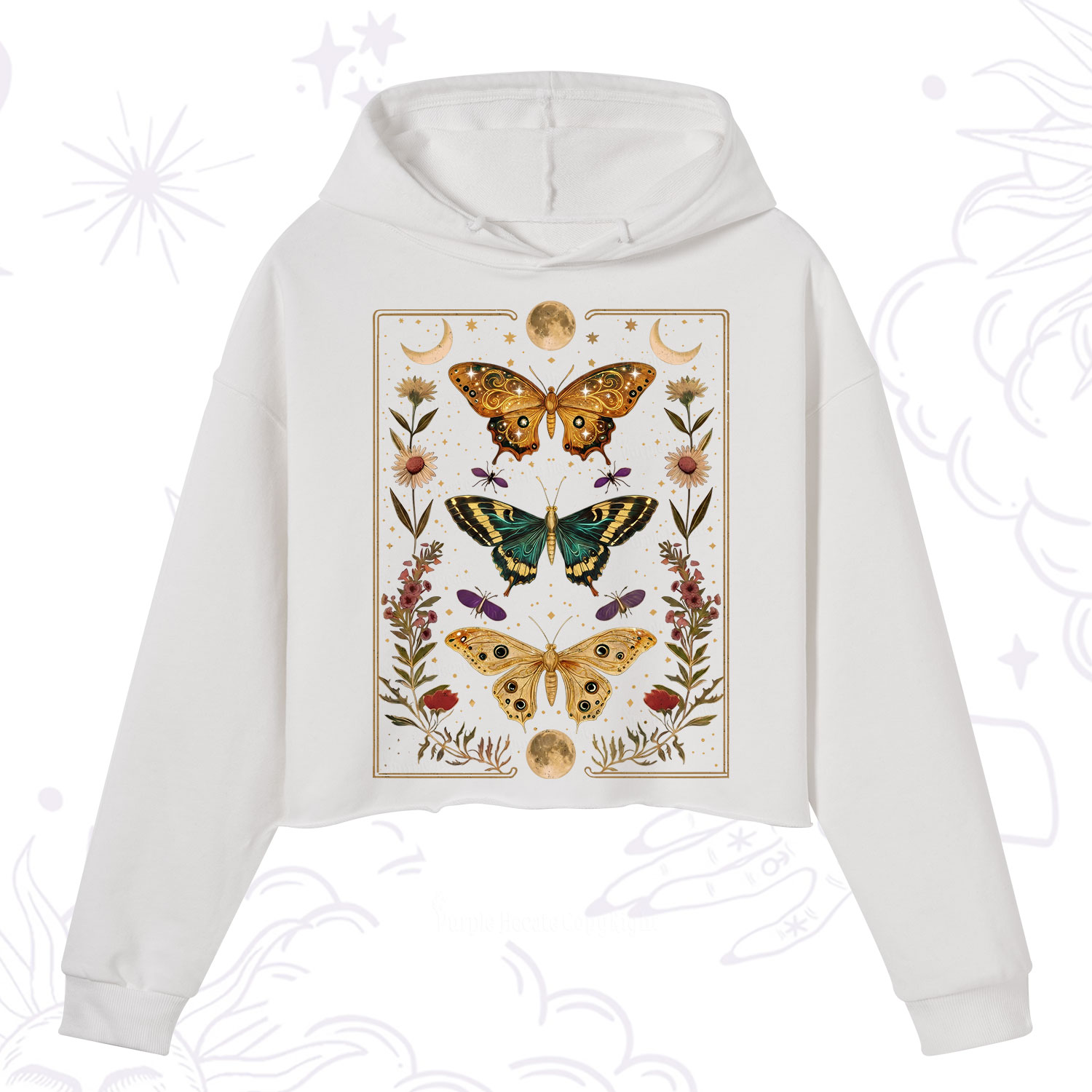 Purplehecate Sun and Moon Butterfly Crop Hoodie