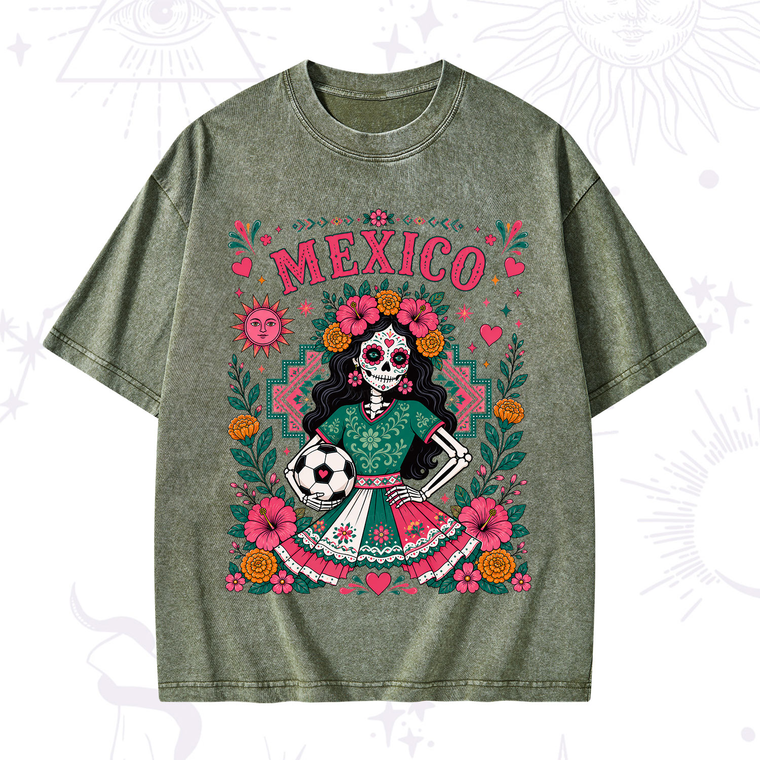 Purplehecate Mexico Day of the Dead Soccer Washed T-Shirt