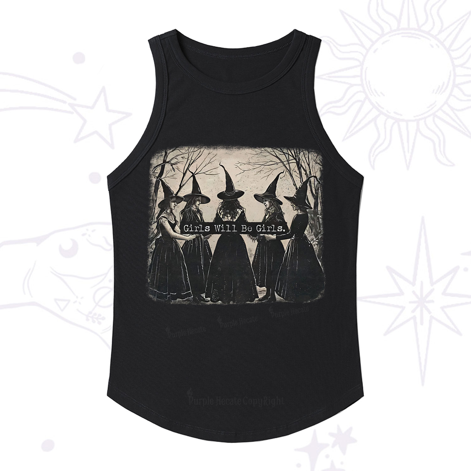 Purplehecate Girls Will Be Girls Witch Ribbed Tank Top