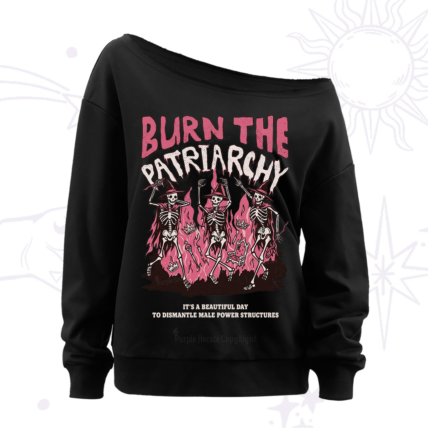 Purplehecate Burn The Patriarchy Off The Shoulder Sweatshirt