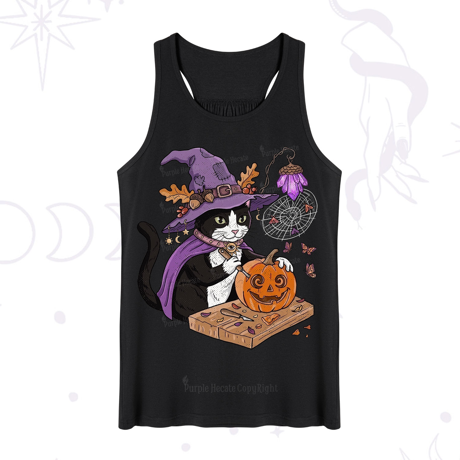 Purplehecate Pumpkin Carving Witch Cat Tank