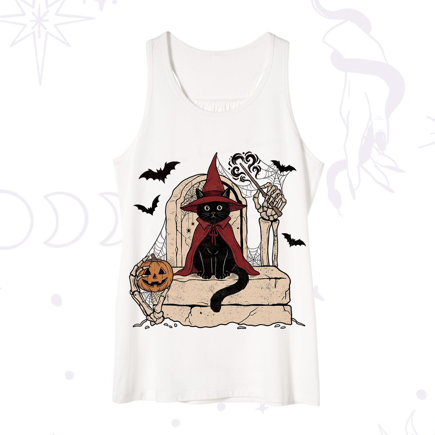 Purplehecate Wizard Black Cat on the Tombstone Halloween Tank