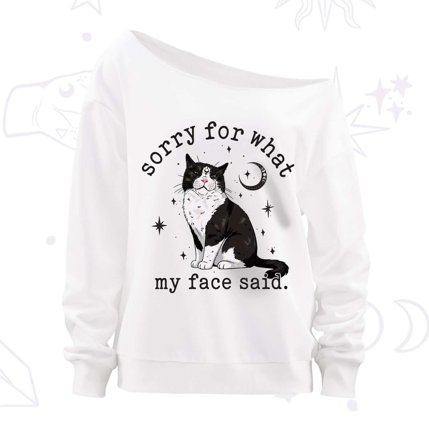 Purplehecate Sorry For What My Face Said Cat Off The Shoulder Sweatshirt
