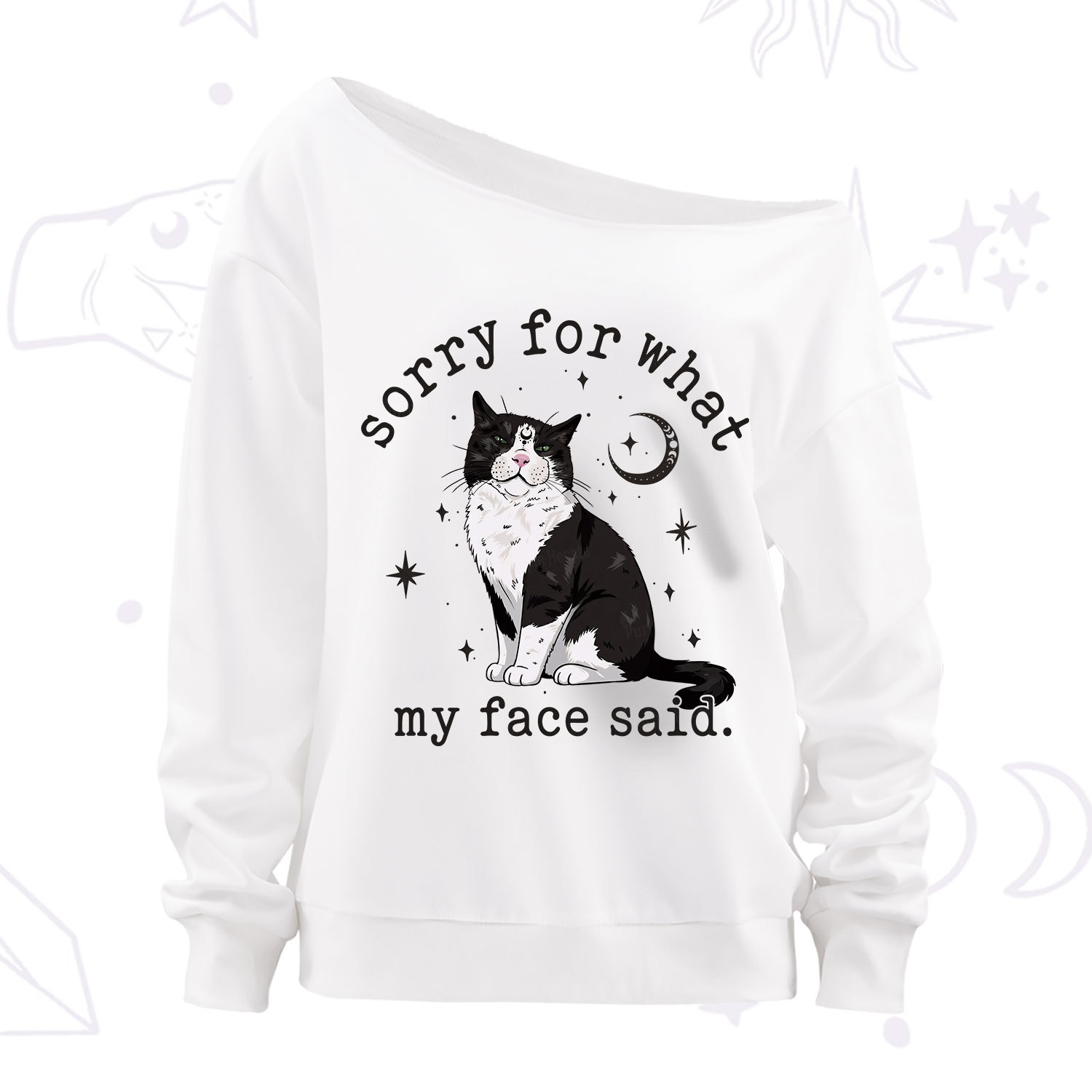 Purplehecate Sorry For What My Face Said Cat Off The Shoulder Sweatshirt