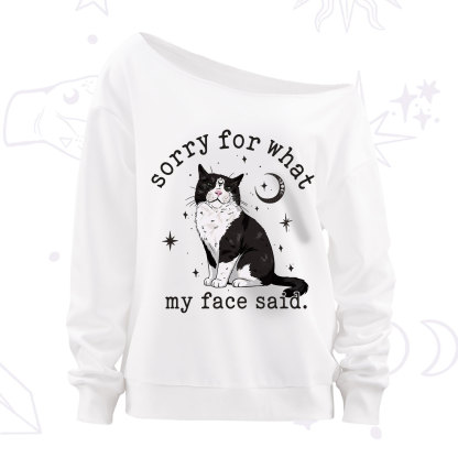 Purplehecate Sorry For What My Face Said Cat Off The Shoulder Sweatshirt