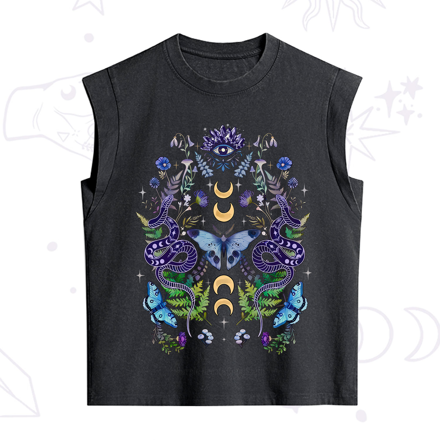 Purplehecate Moon Moth Witchery Vintage Washed Tank