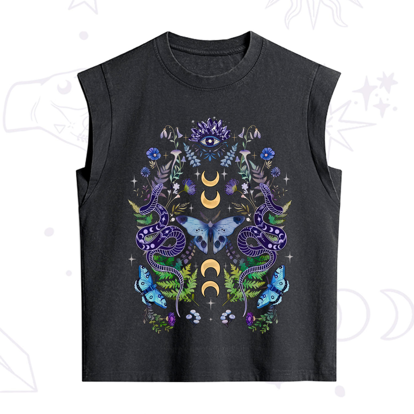 Purplehecate Moon Moth Witchery Vintage Washed Tank