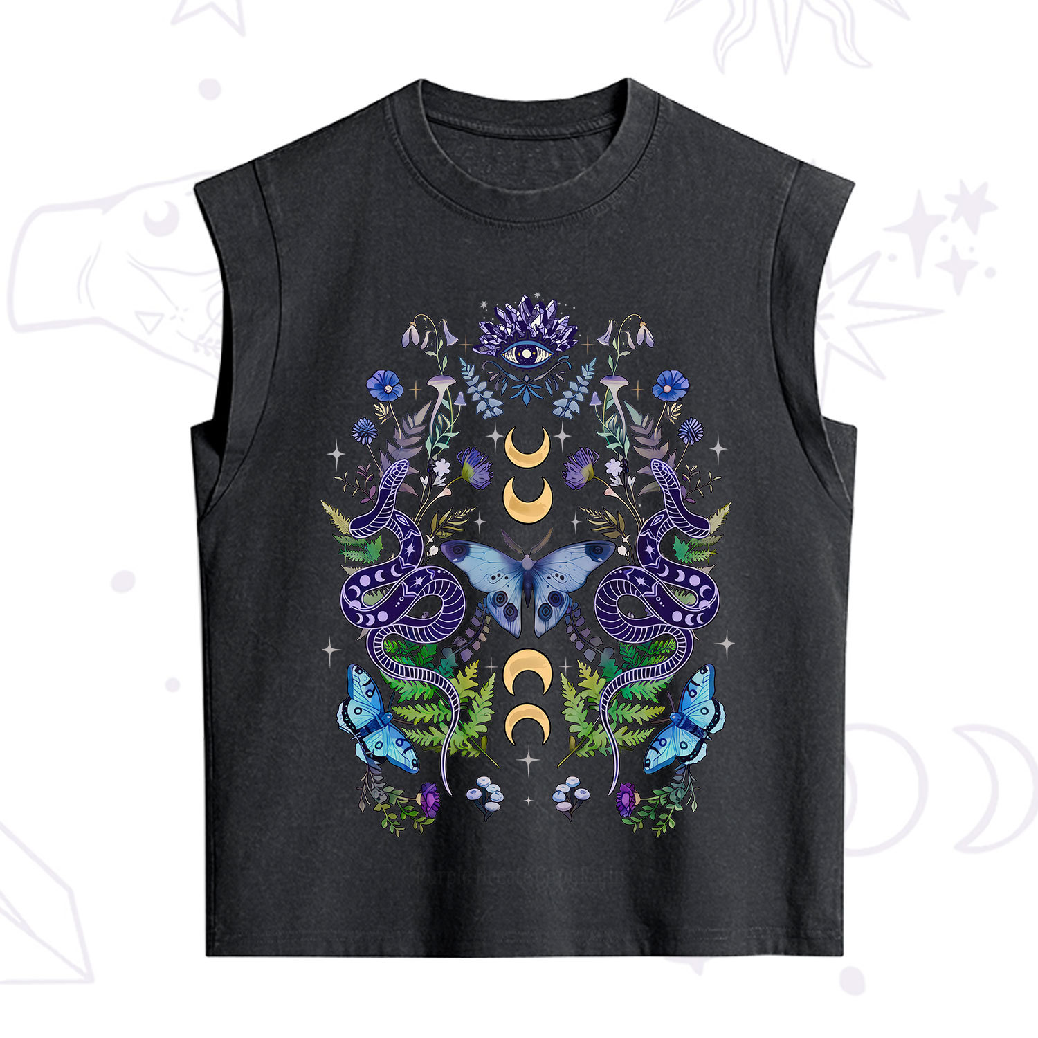 Purplehecate Moon Moth Witchery Vintage Washed Tank