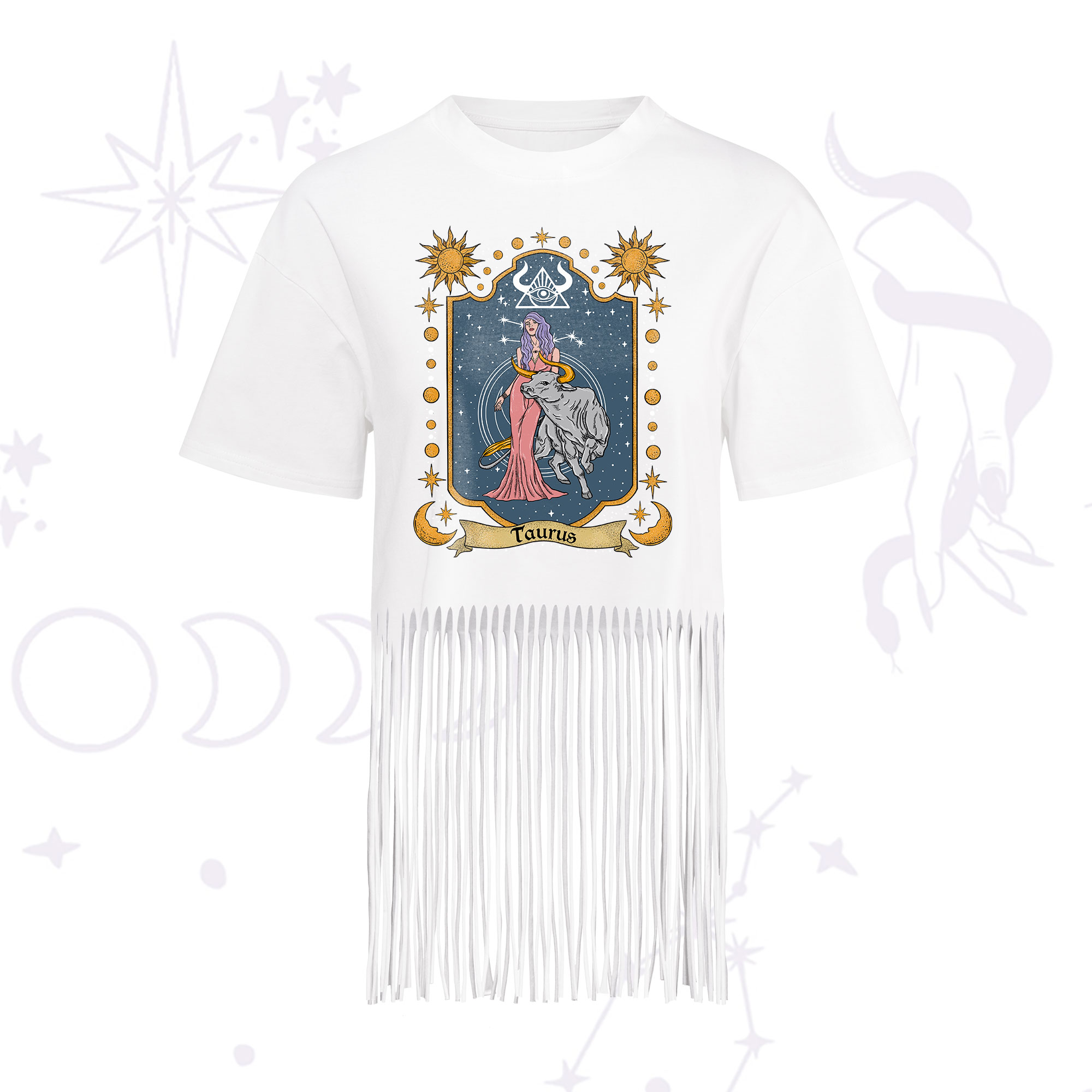 Purplehecate Taurus Zodiac Fringe Hem T-Shirt