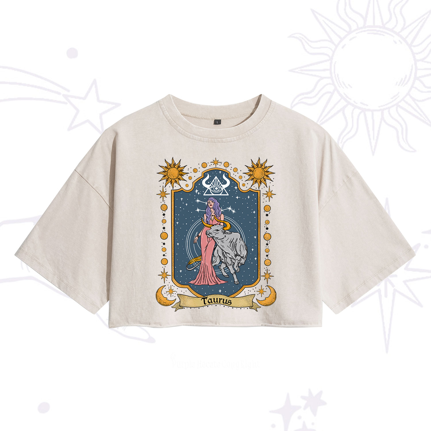 Purplehecate Taurus Zodiac Washed Cropped T-Shirt