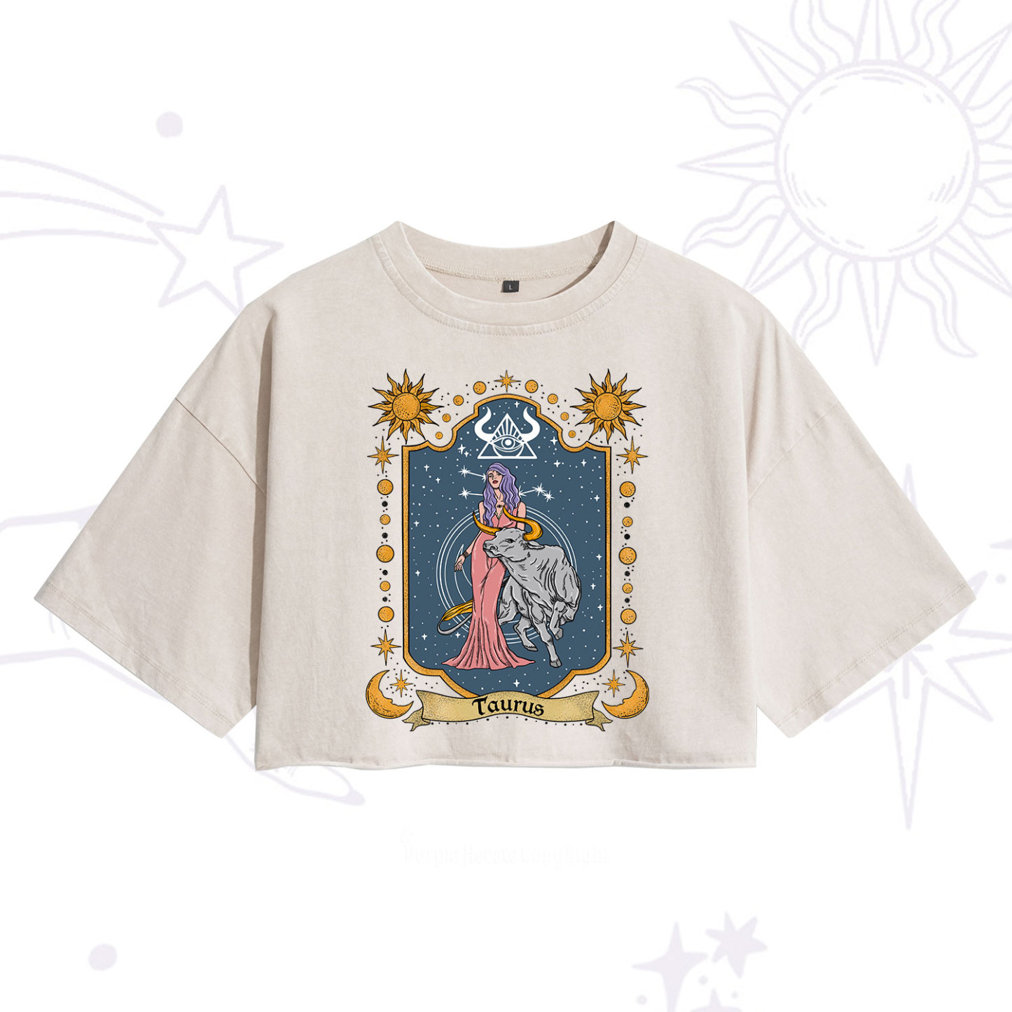 Purplehecate Taurus Zodiac Washed Cropped T-Shirt