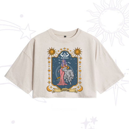 Purplehecate Taurus Zodiac Washed Cropped T-Shirt