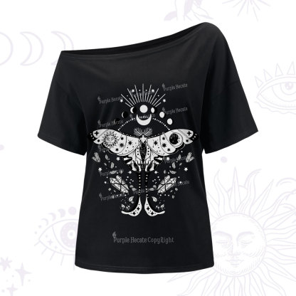 Purplehecate Moonlit Celestial Moth One-Shoulder T-Shirt