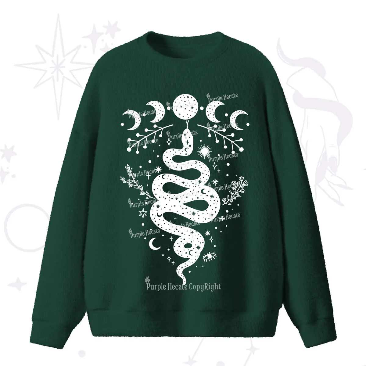 Purplehecate Snake And Moon Phase Comfort Fuzzy Ugly Sweater