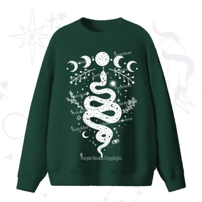 Purplehecate Snake And Moon Phase Comfort Fuzzy Ugly Sweater