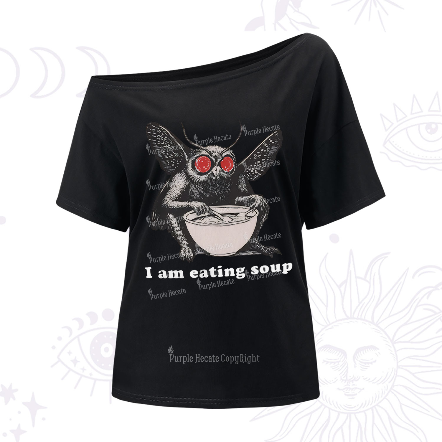 Purplehecate Mothman Eating Soup One Shoulder T-Shirt