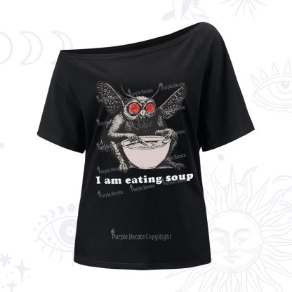 Purplehecate Mothman Eating Soup One Shoulder T-Shirt