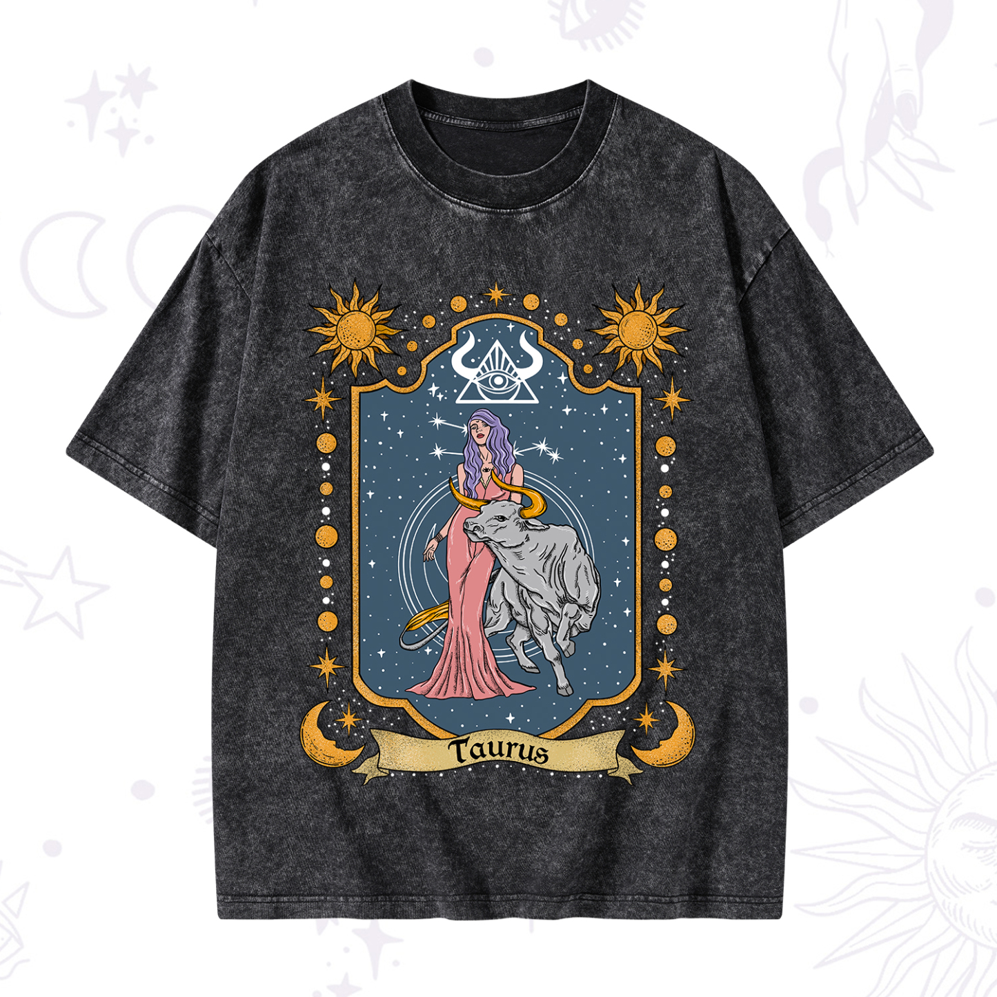 Magic Purplehecate Taurus Zodiac Washed T-Shirt